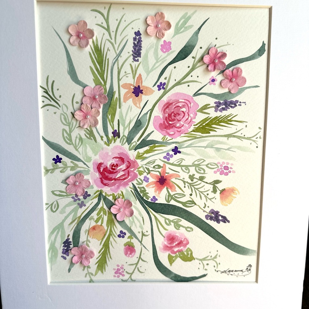 Hand-Made New Watercolor Art Cheerful Flowers - Picture 2 of 6